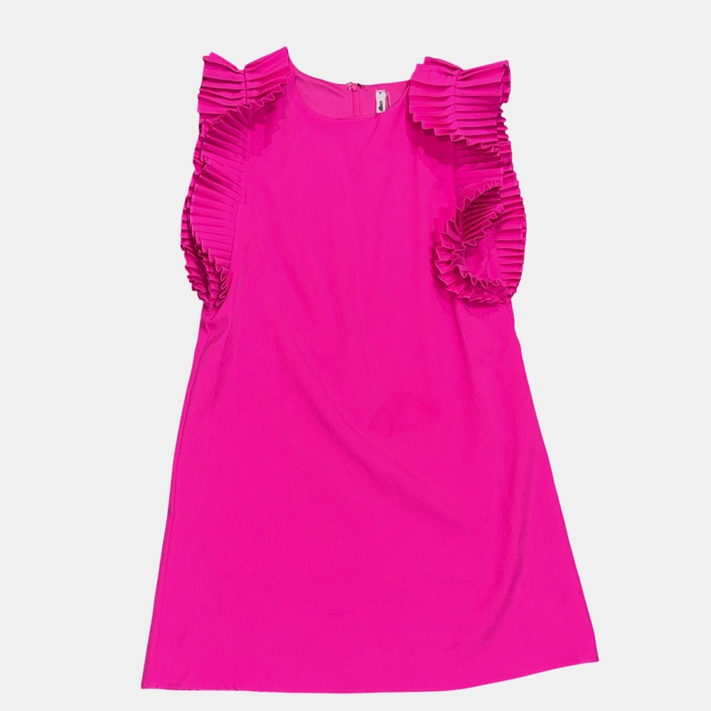 GLAM Ruffle Sleeve Mini Dress Womens Medium Hot Pink EUC Pleated Shift‎ Lined